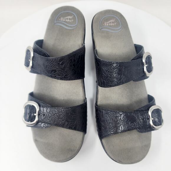 Dansko Sophie 2 Strap Sandal EU40/US9.5-10 Black Tropical Floral Emboss Leather - Picture 3 of 13